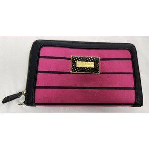 Betsey Johnson Large Stripe Black & Fuchsia Wallet Oversized Clutch